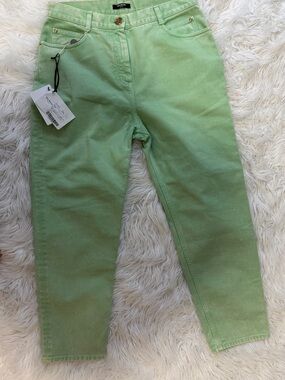 Balmain Mint Green Women's Jeans with Gold Hardware